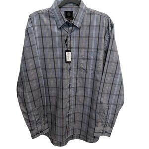 FX Fusion Mens Long Sleeve Button Down Wrinkle Resistant Gray Blue Shirt SZL NWT